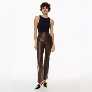 Aritzia Babaton Dark Brown Straight Leg Leather Pants